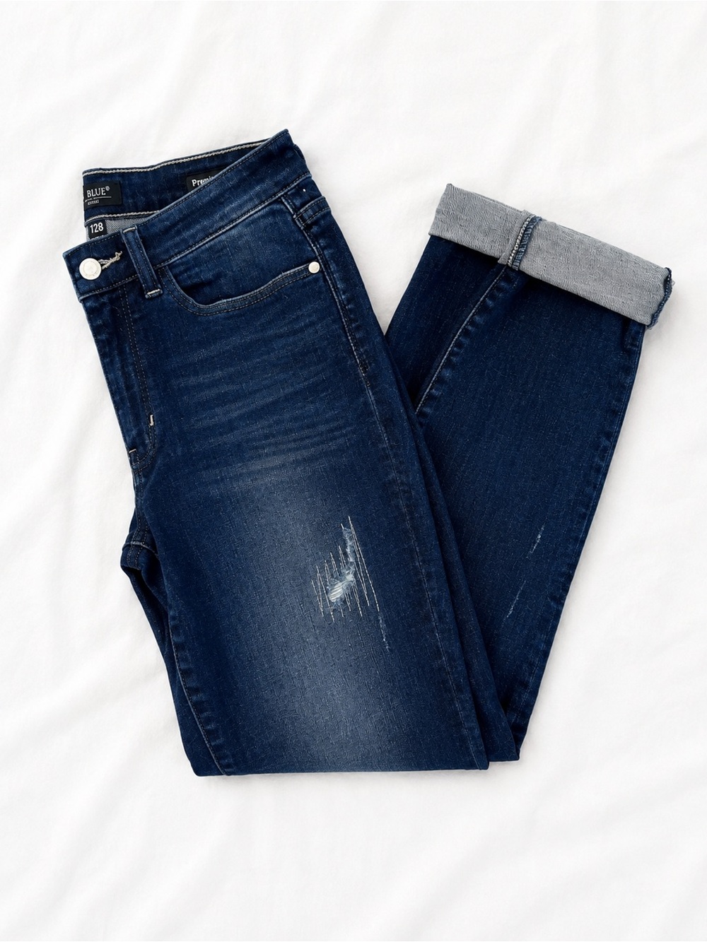 Judy Blue Boyfriend Jeans Women’s 7/28 Distressed Dark Wash Cuffed Stretch Denim